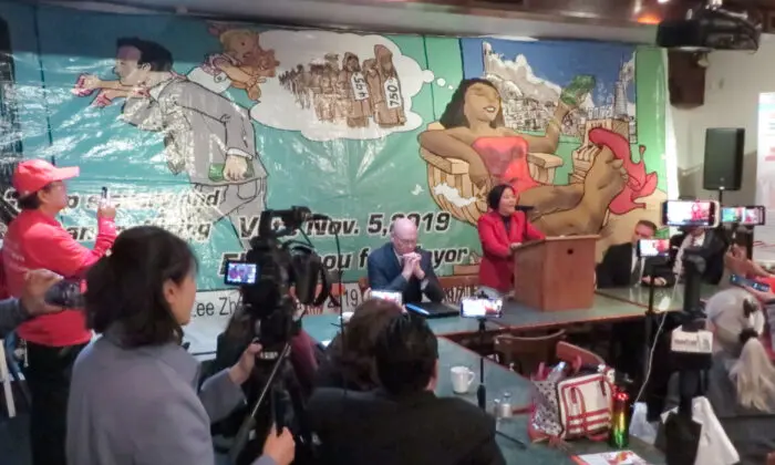 San Francisco mayoral candidate Ellen Lee Zhou speaking to the press on Nov. 1 in San Leandro, California.